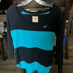 Blue striped hollister 3/4 sleeve shirt